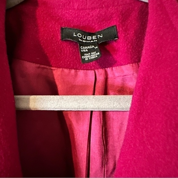 Vintage Louben Women’s Bright Pink Fuchsia Wool Open Cardigan Jacket Sz 14W - Picture 7 of 8